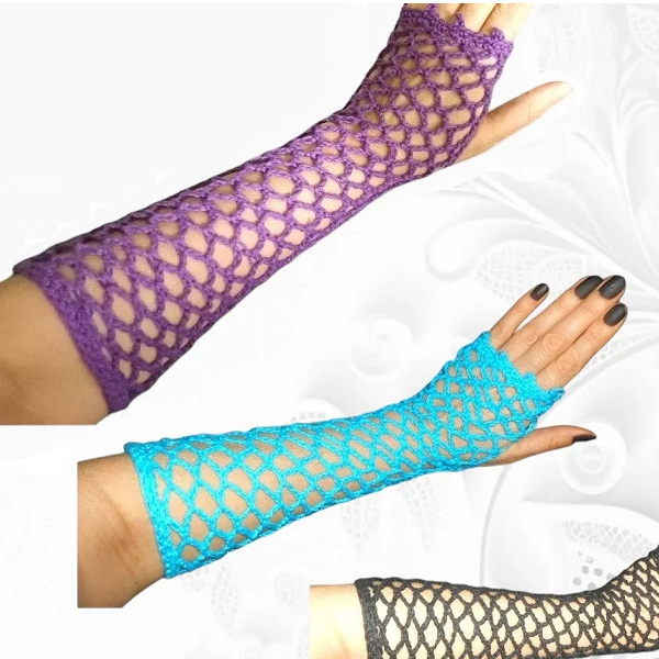 Long Fishnet Women Glamour Gloves Fingerless Handmade Crochet